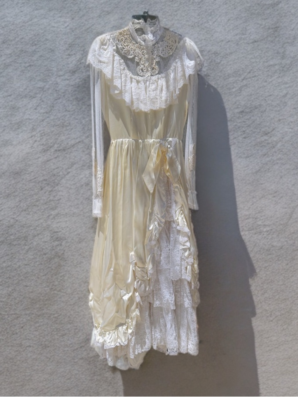 Vintage little Boho-Peep Satin & Lace Wedding Gown